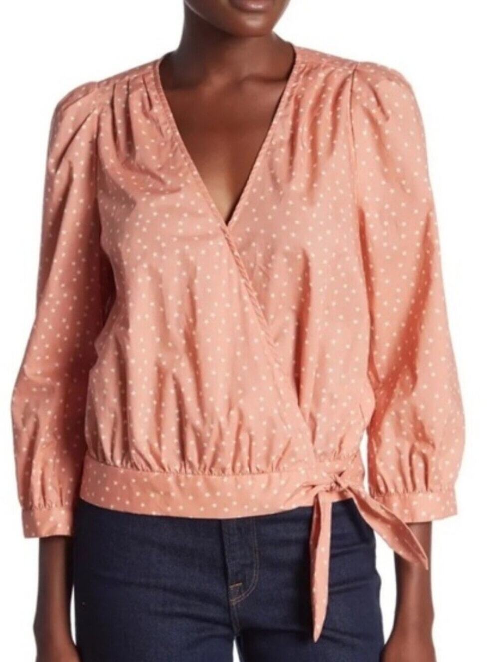 MADEWELL Scattered Star Peach 3/4 Sleeve Top 100% Cotton Lightweight Summer Sz M